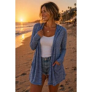 Cynthia Rowley 100% Linen Cardigan Womens M Hooded Lightweight Oversize Coastal